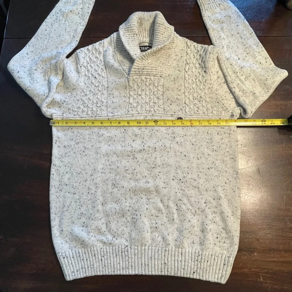 Chaps Mens Shawl Collar Cable Knit Pullover‎ Sweater Cream Grey Marl Large NWT